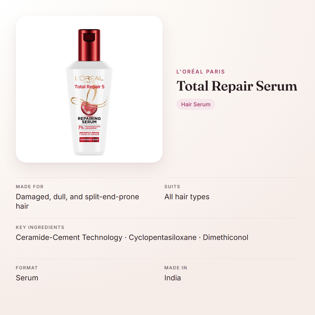 L'Oréal Paris Total Repair Serum – at a glance: what it is for, who it suits and key ingredients