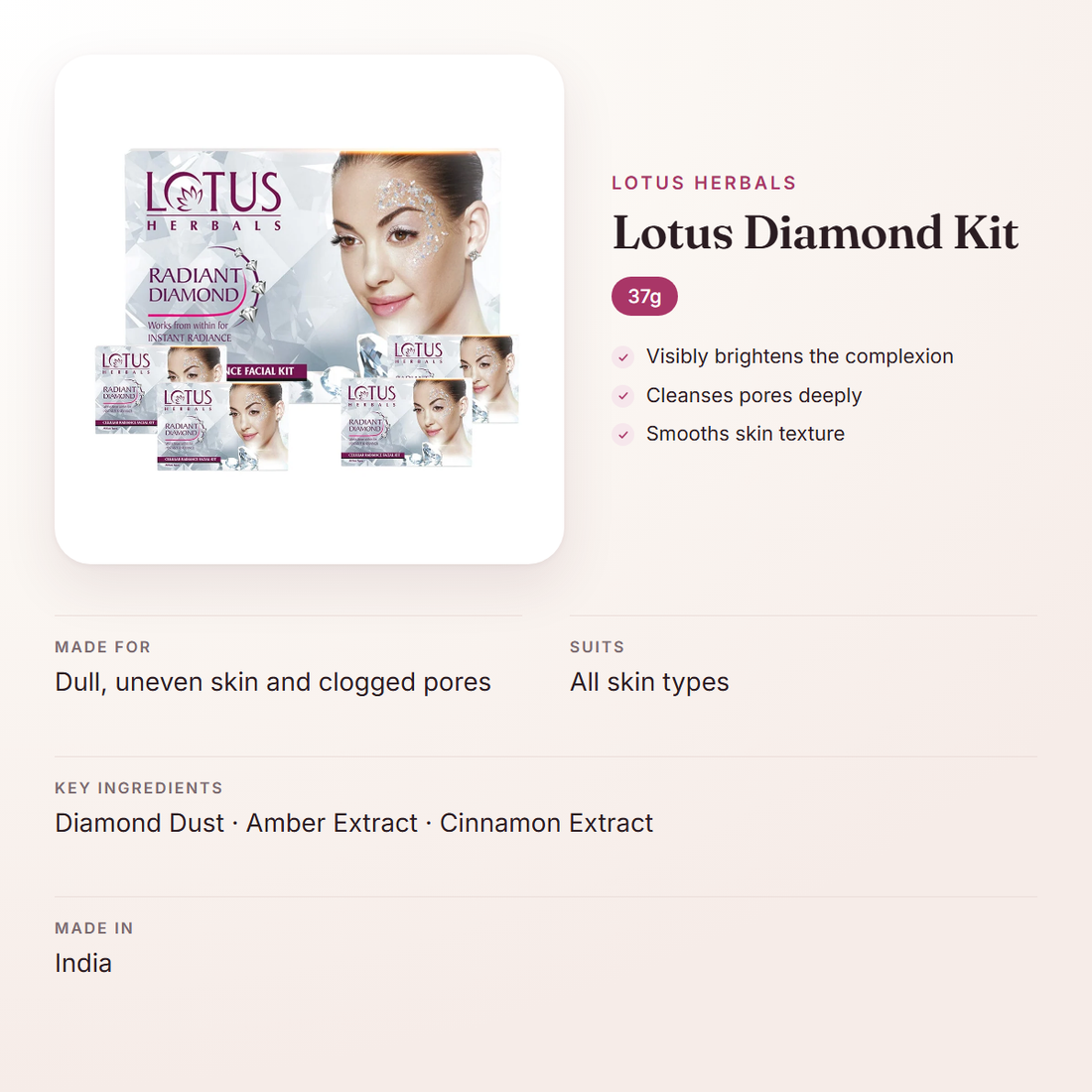 Lotus Herbals Lotus Diamond Kit (37g) – at a glance: what it is for, who it suits and key ingredients