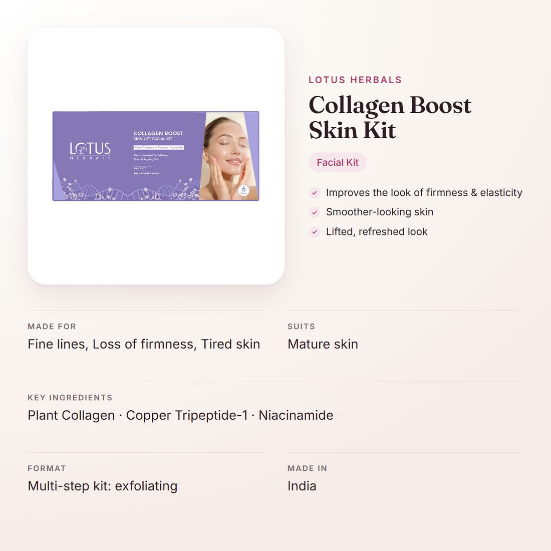Lotus Herbals Collagen Boost Skin Kit – at a glance: what it is for, who it suits and key ingredients
