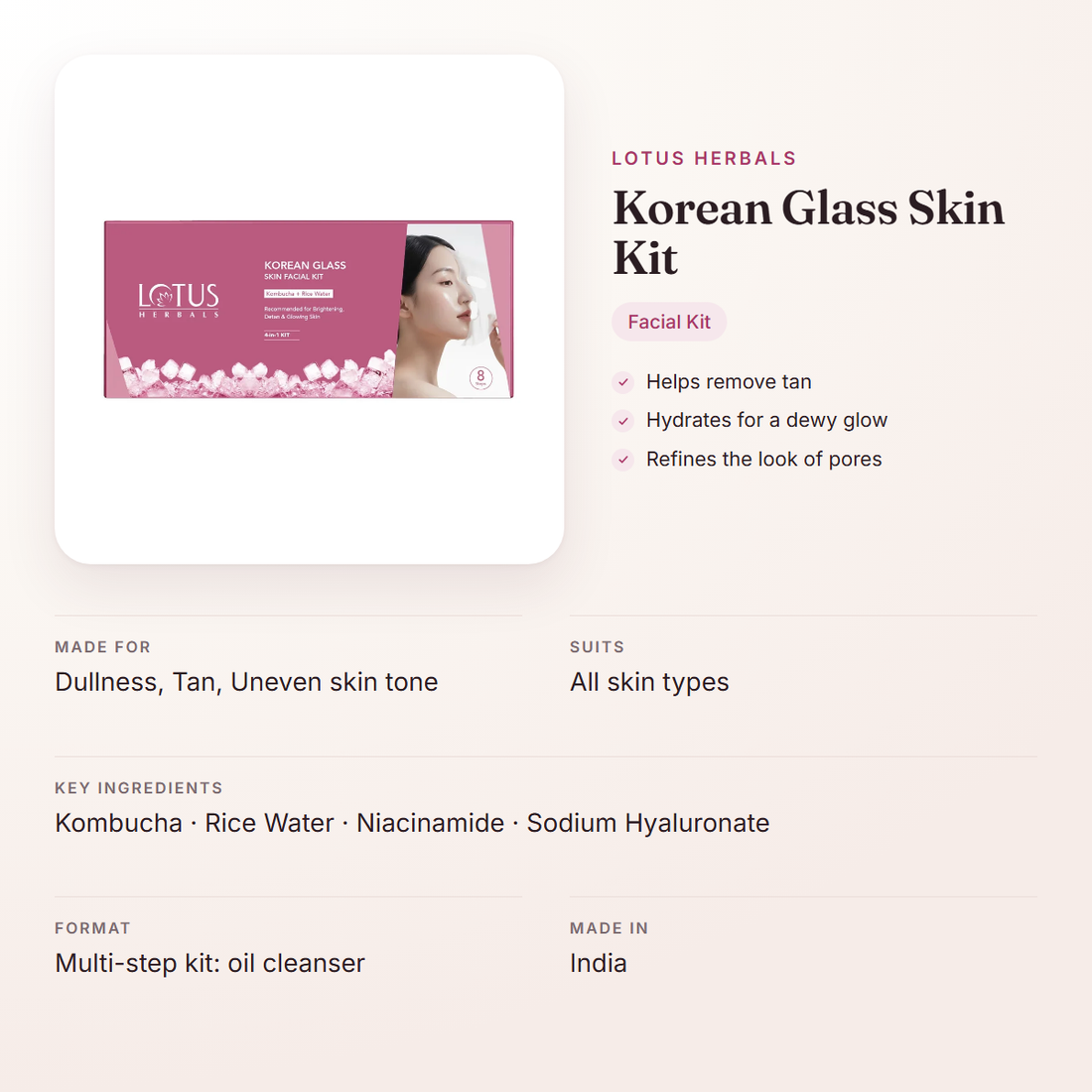 Lotus Herbals Korean Glass Skin Kit – at a glance: what it is for, who it suits and key ingredients