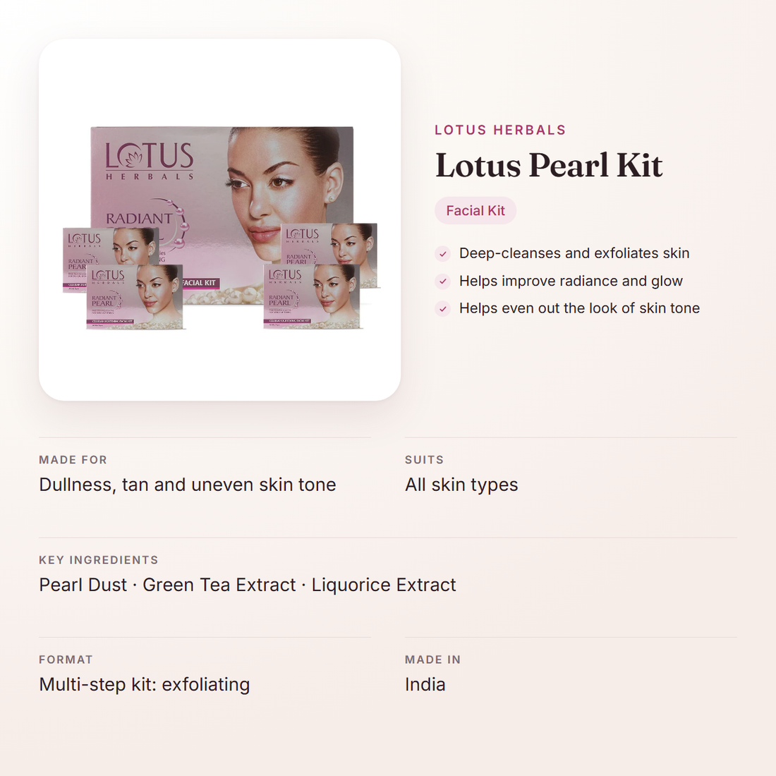 Lotus Herbals Lotus Pearl Kit – at a glance: what it is for, who it suits and key ingredients