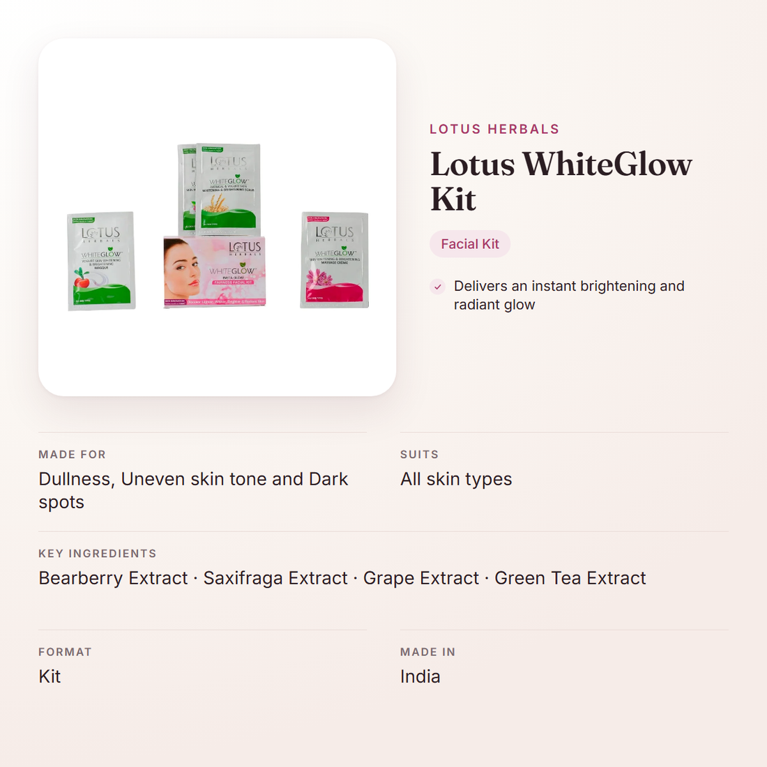 Lotus Herbals Lotus WhiteGlow Kit – at a glance: what it is for, who it suits and key ingredients