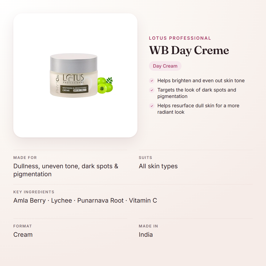Lotus Professional WB Day Creme – at a glance: what it is for, who it suits and key ingredients