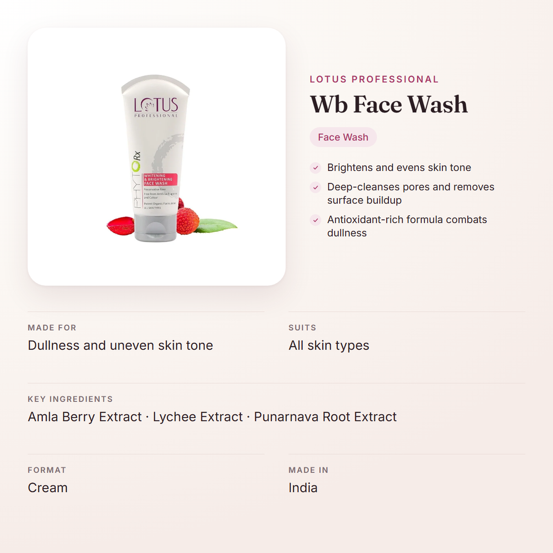 Lotus Professional Wb Face Wash – at a glance: what it is for, who it suits and key ingredients