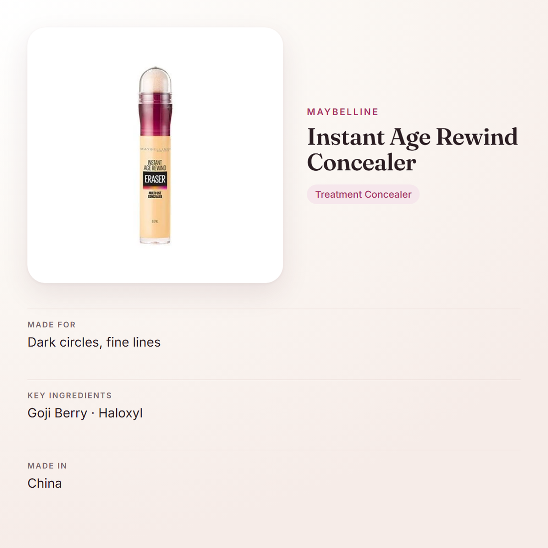 Maybelline Instant Age Rewind Concealer – at a glance: what it is for, who it suits and key ingredients