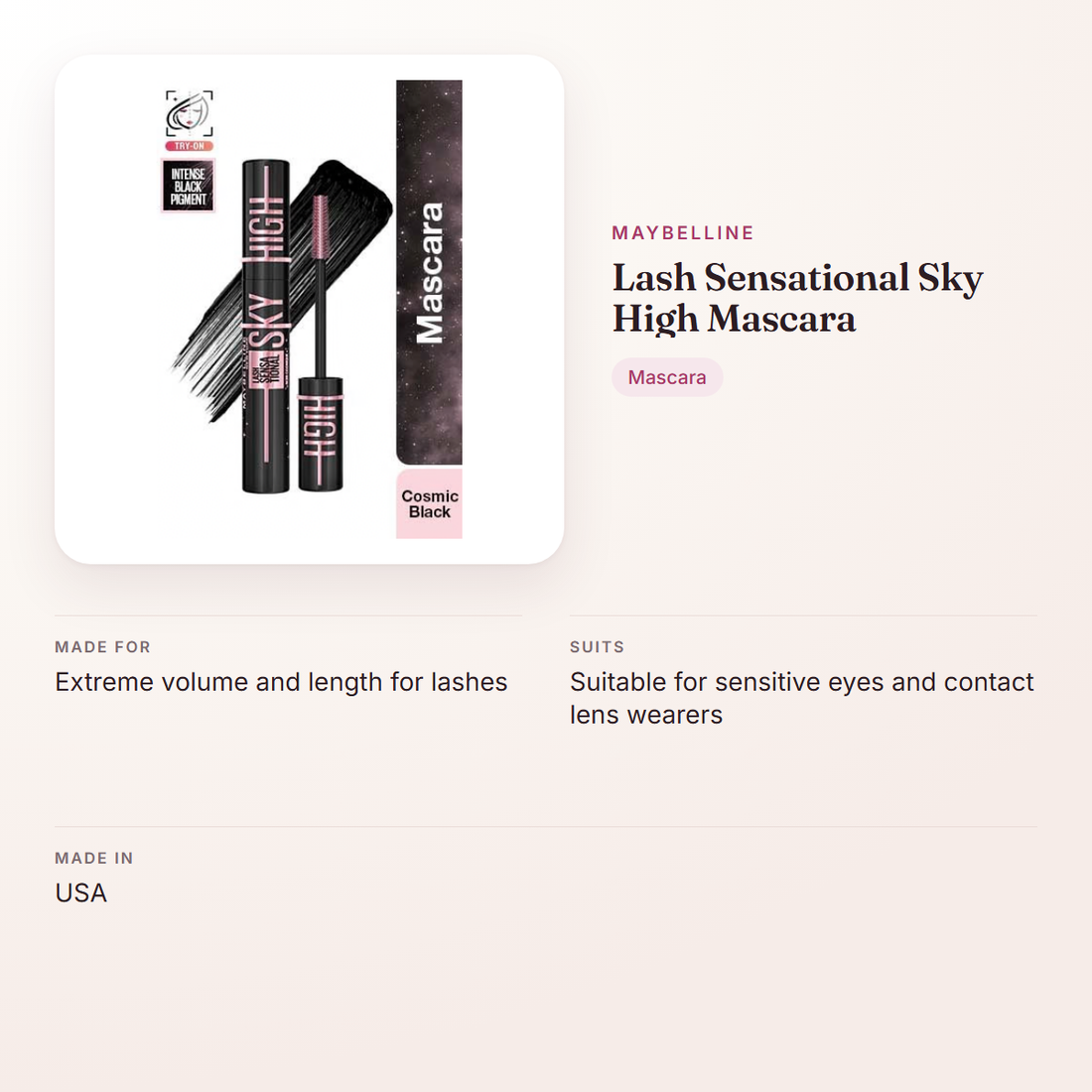 Maybelline Lash Sensational Sky High Mascara – at a glance: what it is for, who it suits and key ingredients