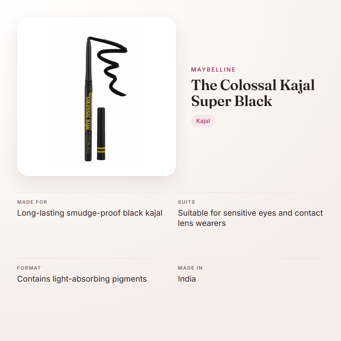 Maybelline The Colossal Kajal Super Black – at a glance: what it is for, who it suits and key ingredients