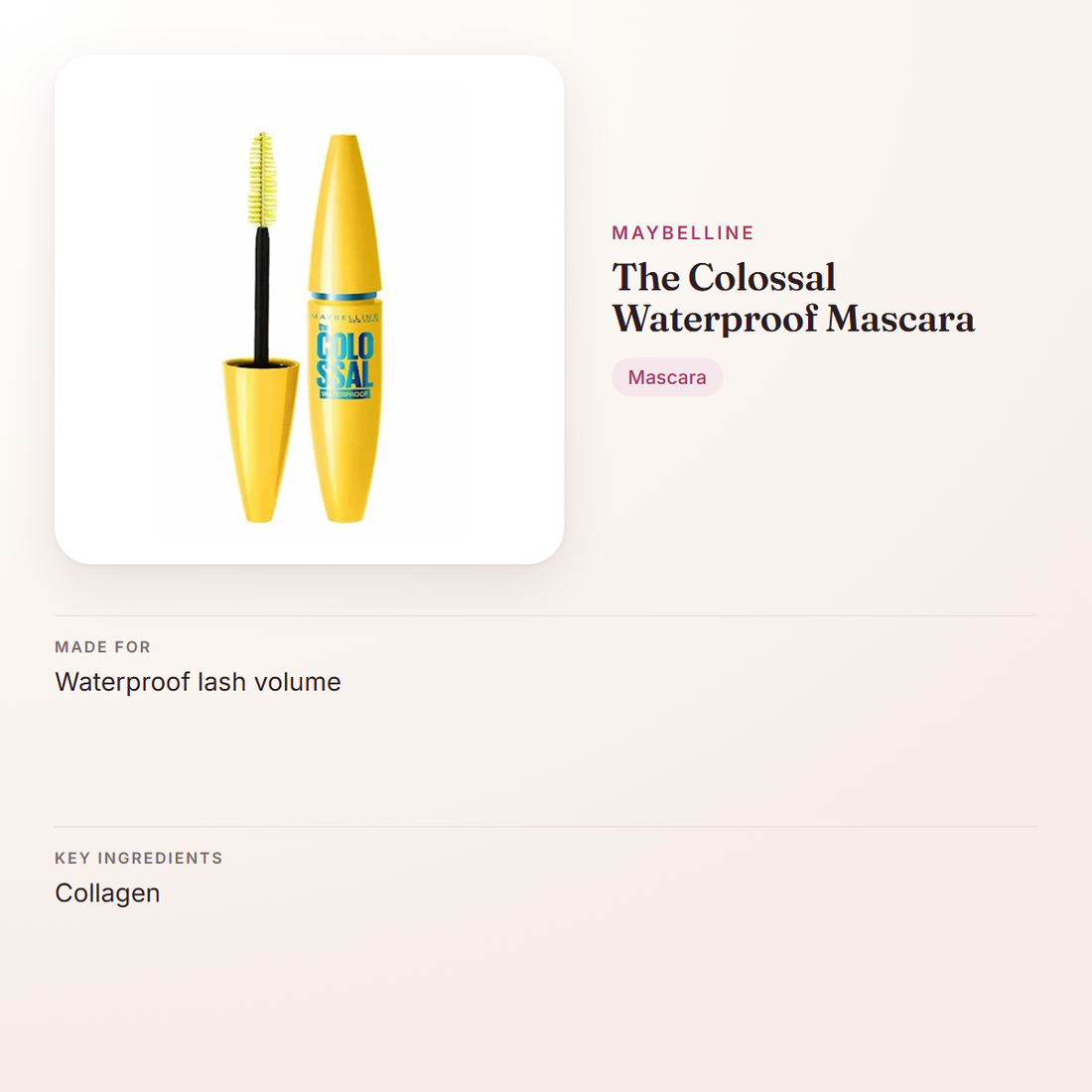 Maybelline The Colossal Waterproof Mascara – at a glance: what it is for, who it suits and key ingredients