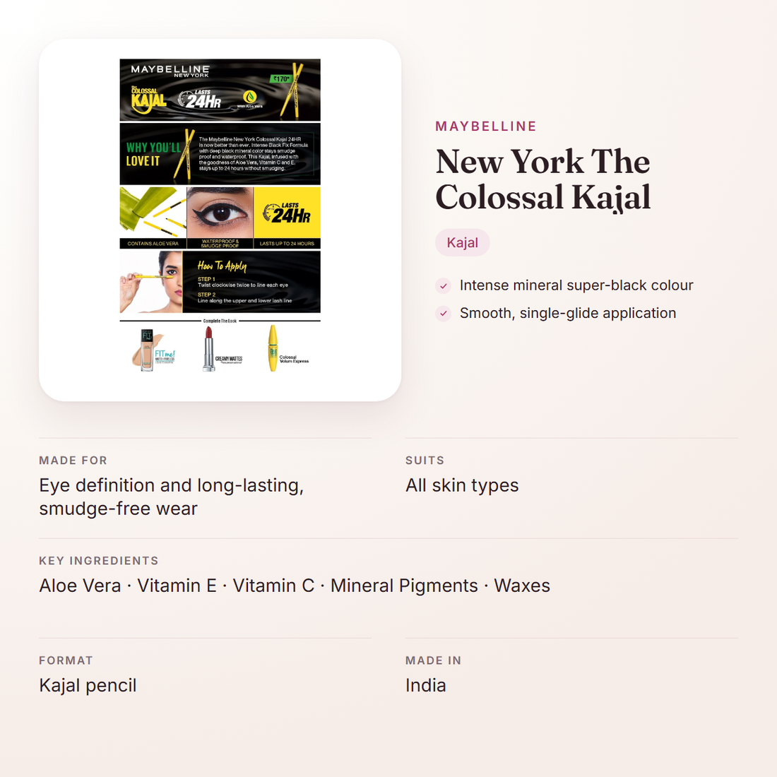 Maybelline New York The Colossal Kajal – at a glance: what it is for, who it suits and key ingredients