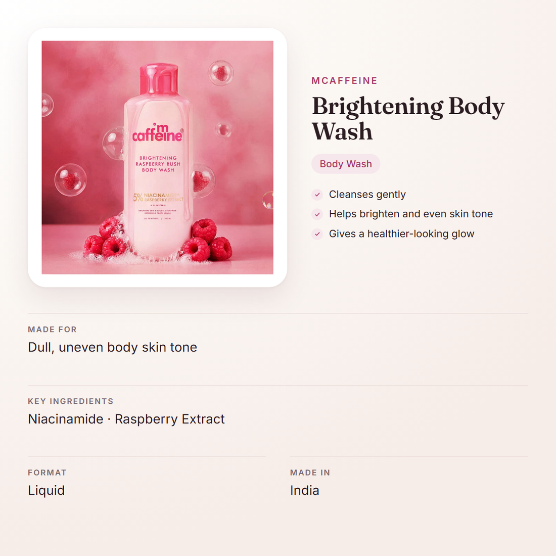 mCaffeine Brightening Body Wash – at a glance: what it is for, who it suits and key ingredients