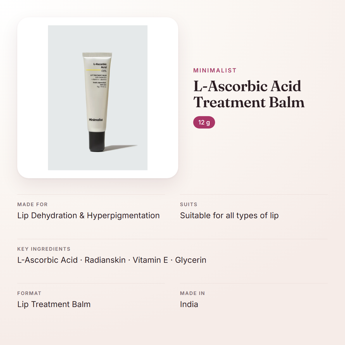 Minimalist L-Ascorbic Acid Treatment Balm (12 g) – at a glance: what it is for, who it suits and key ingredients