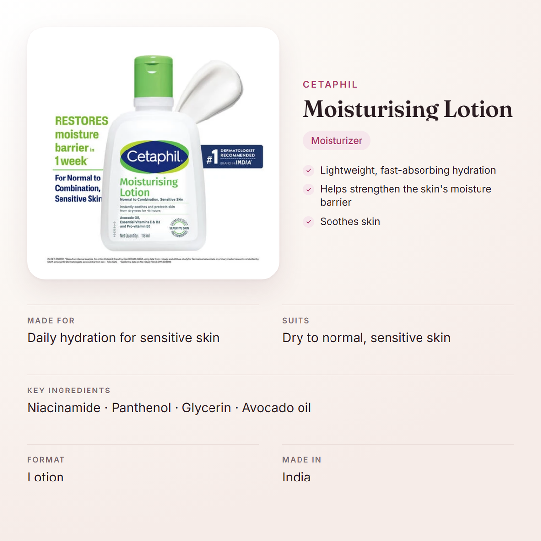 Cetaphil Moisturising Lotion – at a glance: what it is for, who it suits and key ingredients