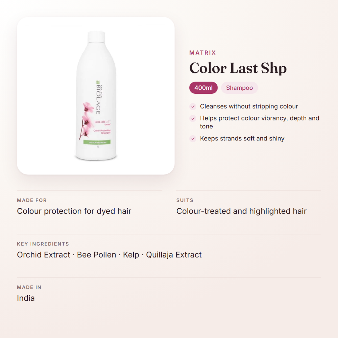Matrix Color Last Shp (400ml) – at a glance: what it is for, who it suits and key ingredients