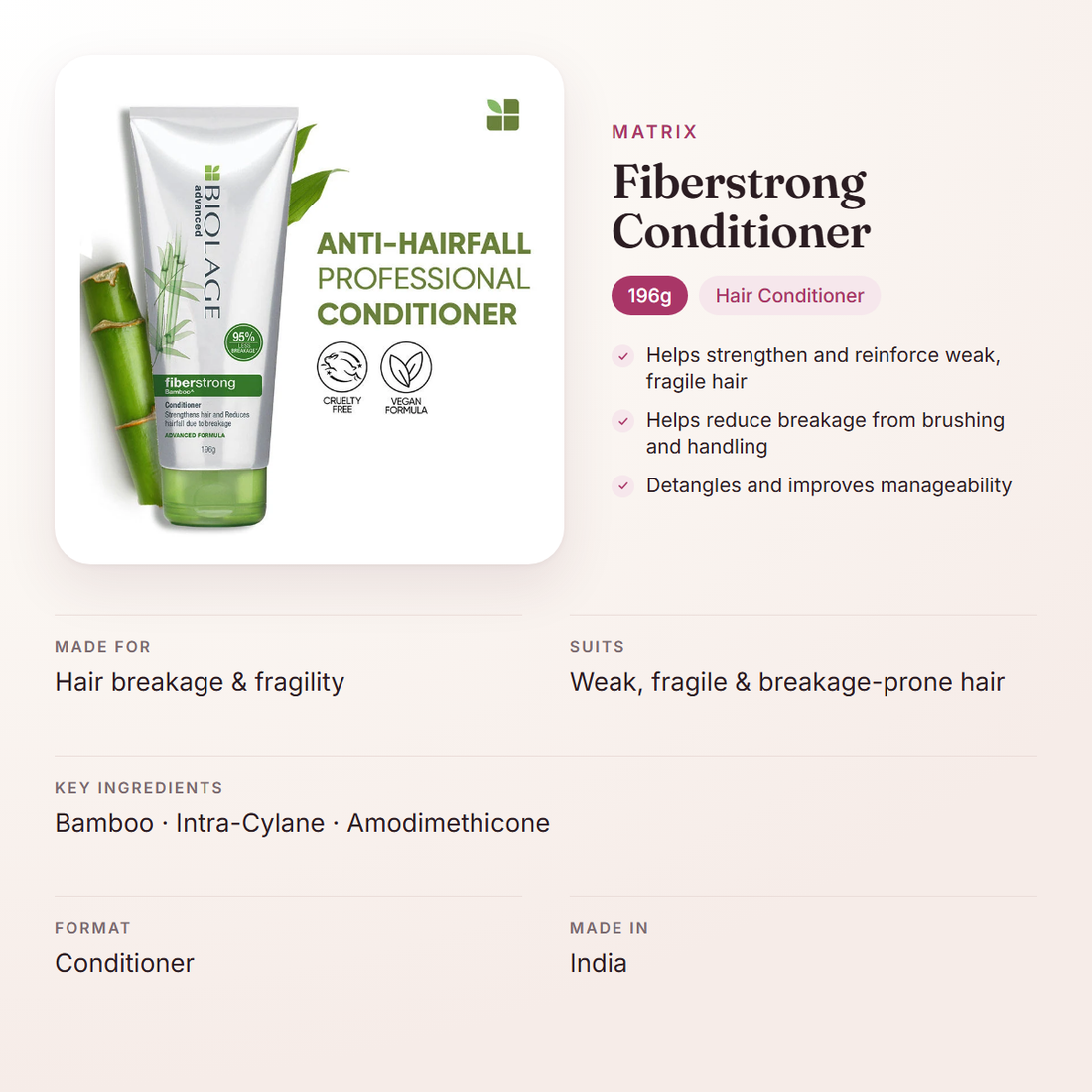 Matrix Fiberstrong Conditioner (196g) – at a glance: what it is for, who it suits and key ingredients