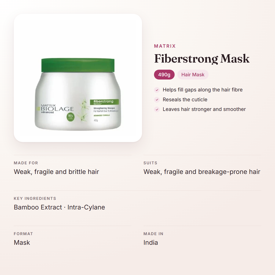 Matrix Fiberstrong Mask (490g) – at a glance: what it is for, who it suits and key ingredients