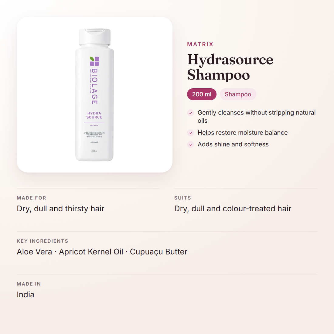 Matrix Hydrasource Shampoo (200 ml) – at a glance: what it is for, who it suits and key ingredients
