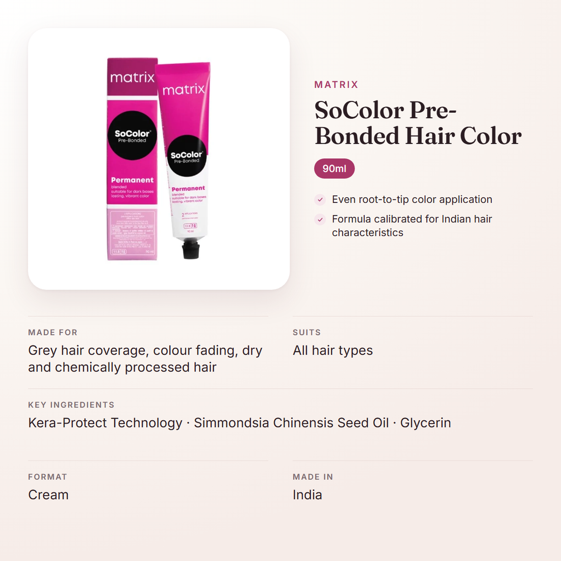 Matrix SoColor Pre-Bonded Hair Color (90ml) – at a glance: what it is for, who it suits and key ingredients