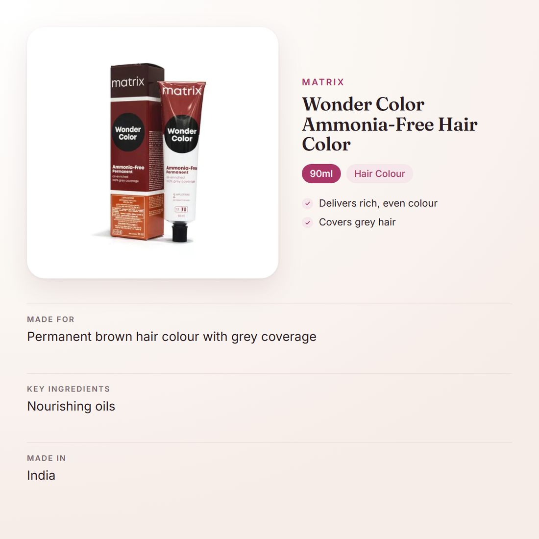 Matrix Wonder Color Ammonia-Free Hair Color (90ml) – at a glance: what it is for, who it suits and key ingredients