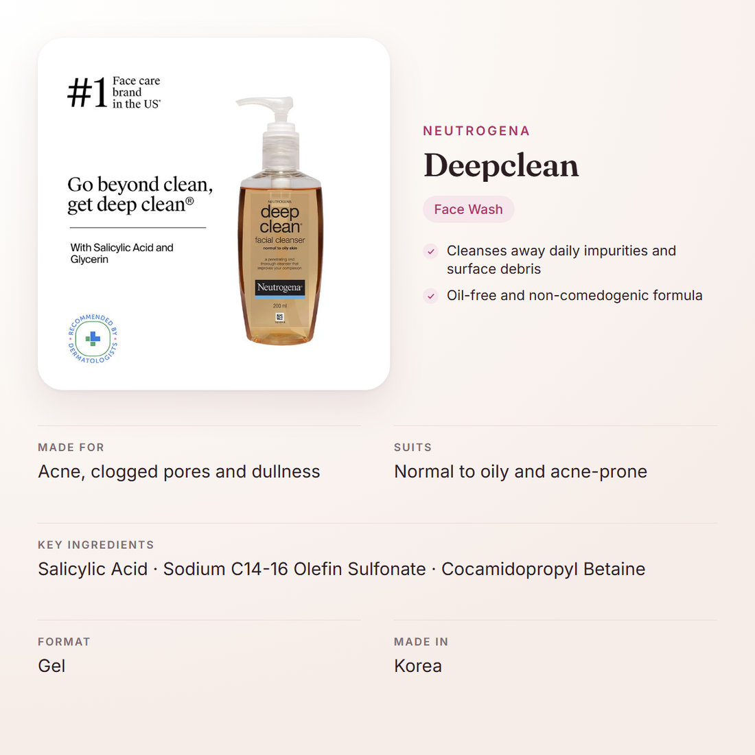 Neutrogena Deepclean – at a glance: what it is for, who it suits and key ingredients
