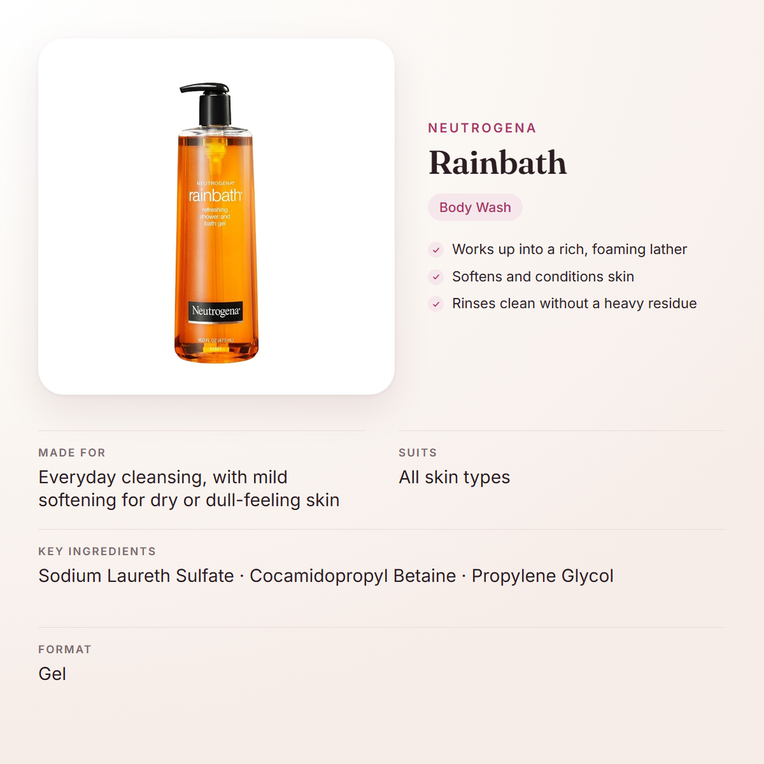 Neutrogena Rainbath – at a glance: what it is for, who it suits and key ingredients