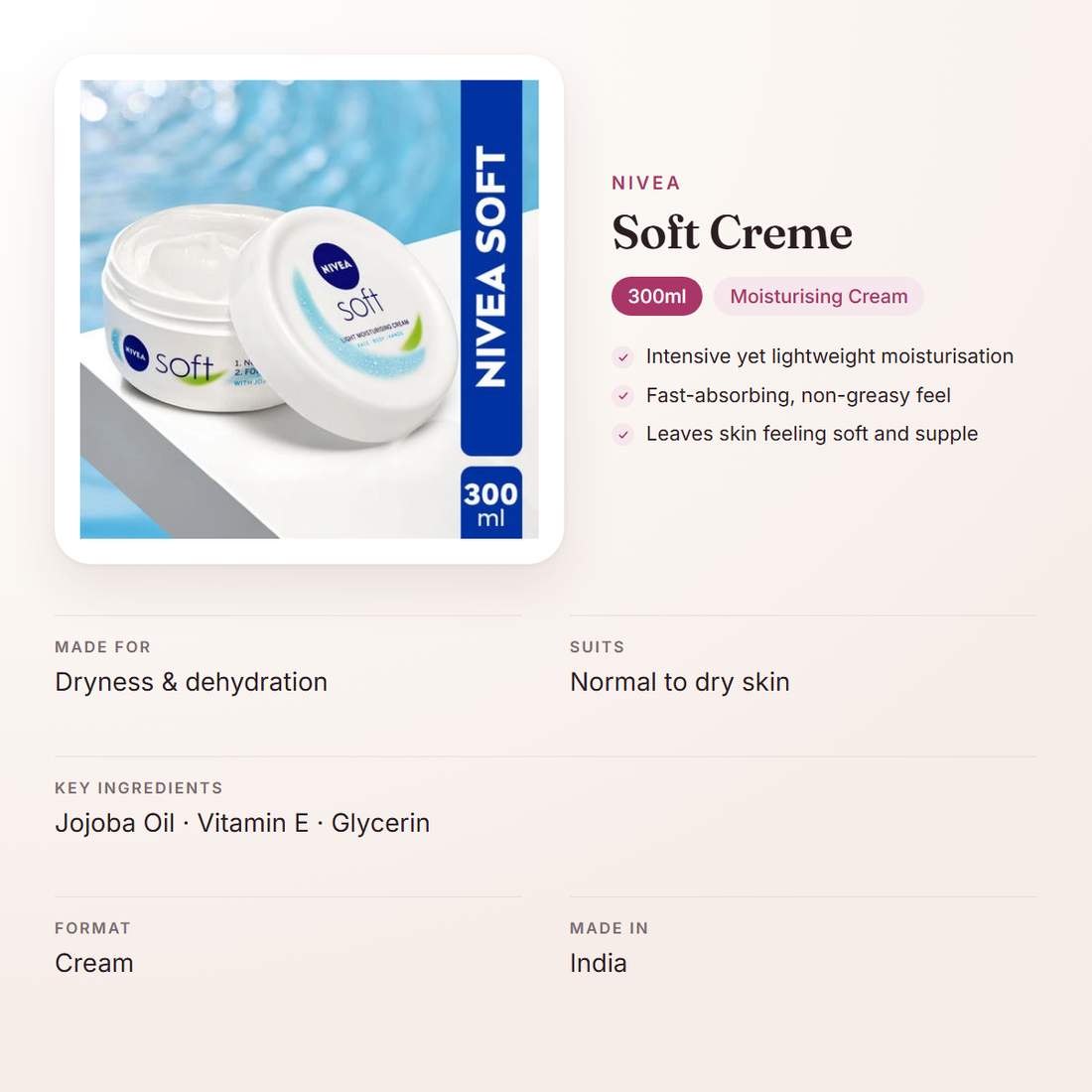 Nivea Soft Creme (300ml) – at a glance: what it is for, who it suits and key ingredients