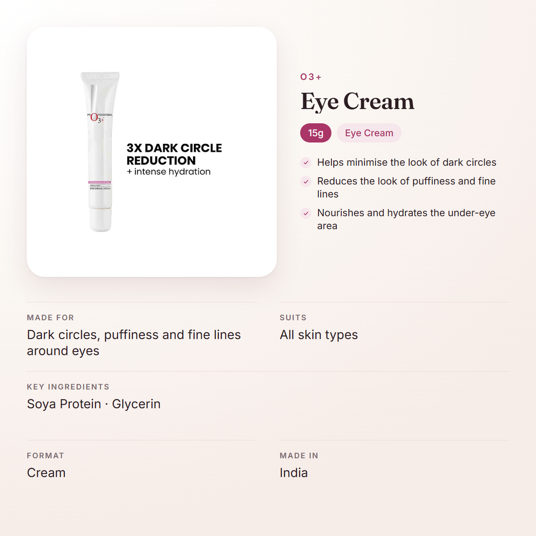 O3+ Eye Cream (15g) – at a glance: what it is for, who it suits and key ingredients