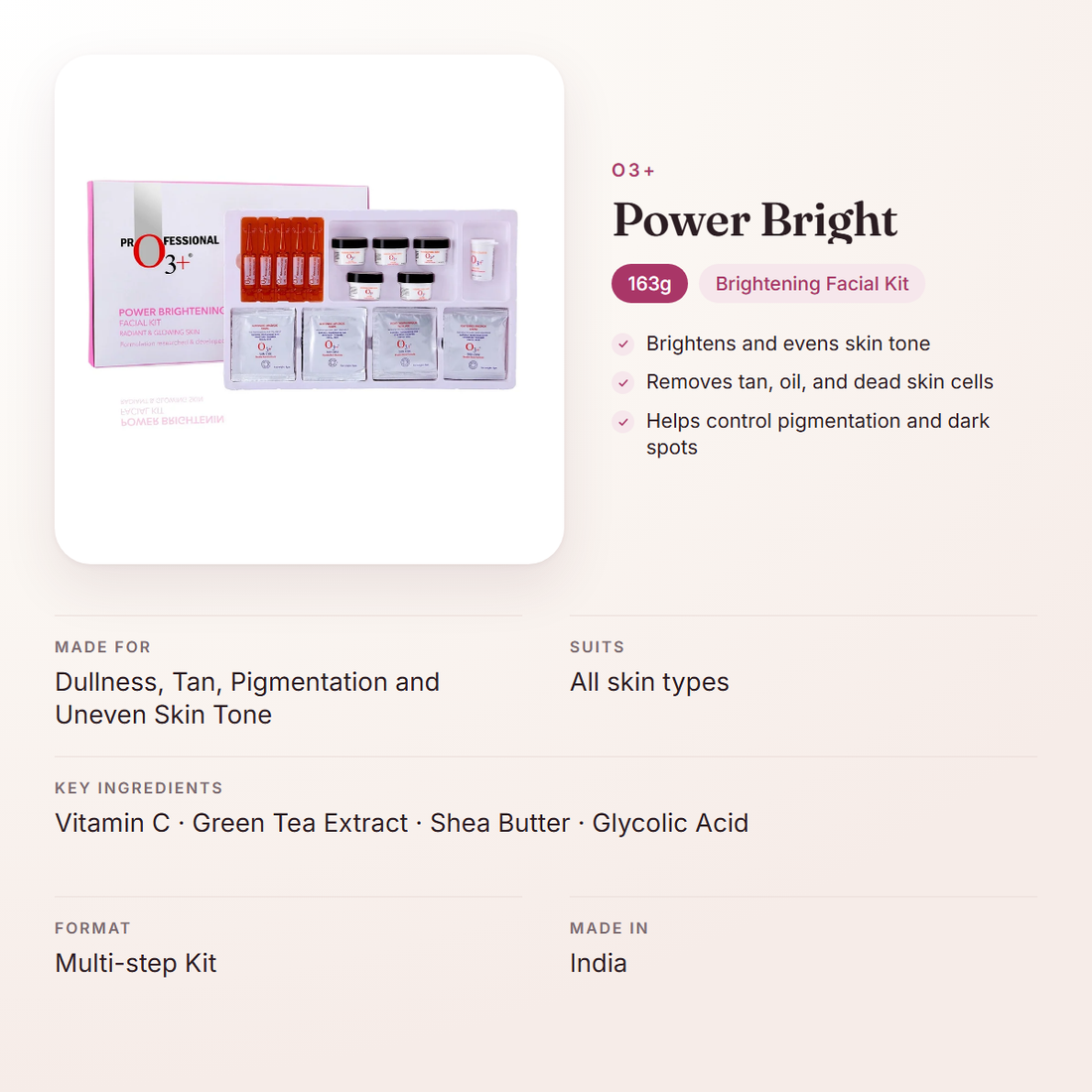 O3+ Power Bright (163g) – at a glance: what it is for, who it suits and key ingredients