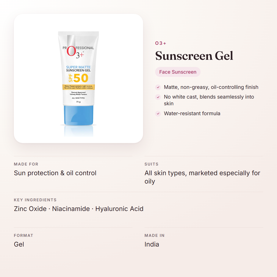 O3+ Sunscreen Gel – at a glance: what it is for, who it suits and key ingredients