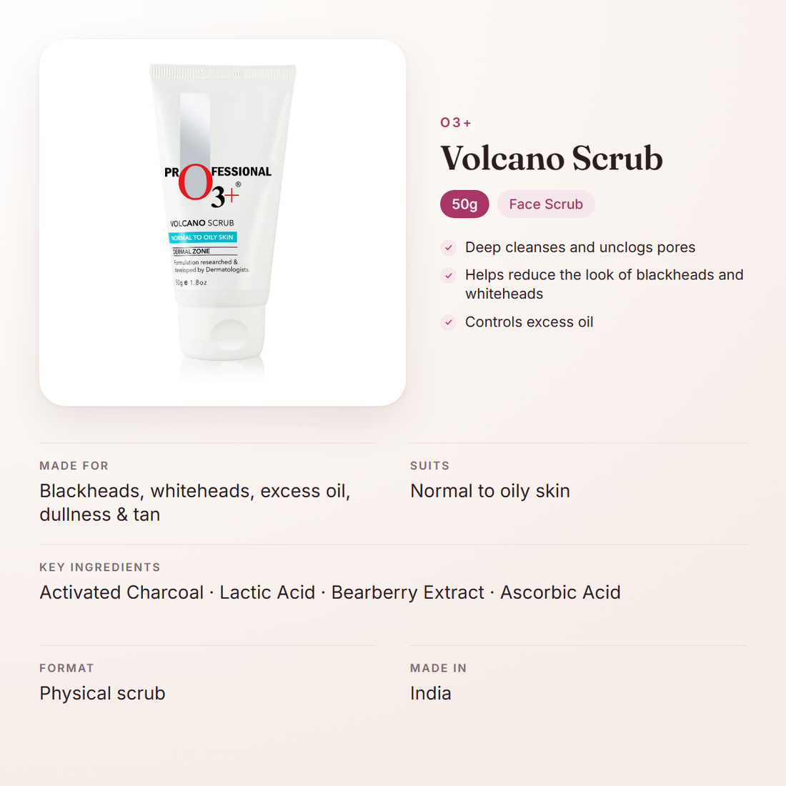 O3+ Volcano Scrub (50g) – at a glance: what it is for, who it suits and key ingredients