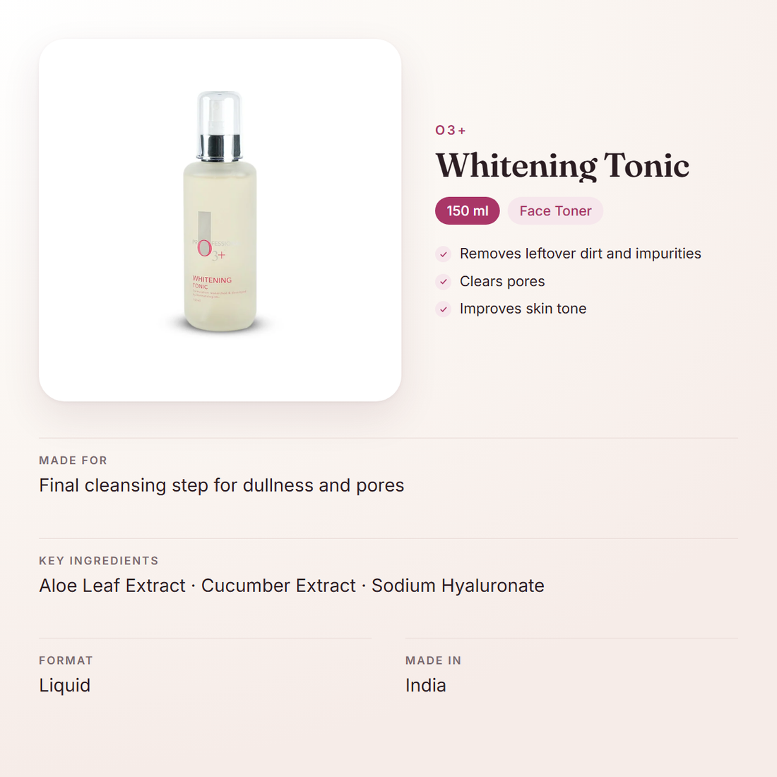 O3+ Whitening Tonic (150 ml) – at a glance: what it is for, who it suits and key ingredients