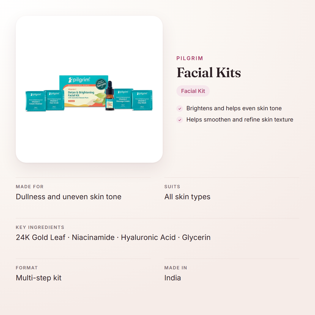 Pilgrim Facial Kits – at a glance: what it is for, who it suits and key ingredients