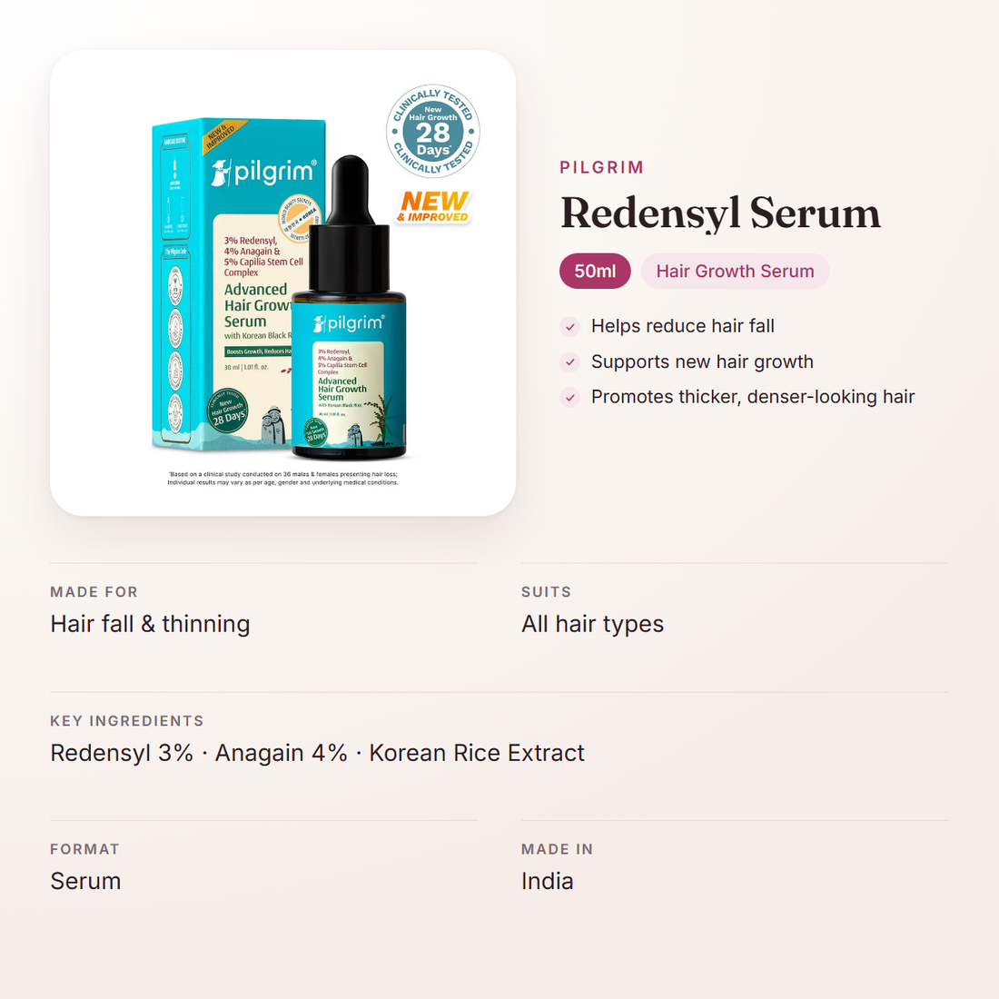 Pilgrim Redensyl Serum (50ml) – at a glance: what it is for, who it suits and key ingredients