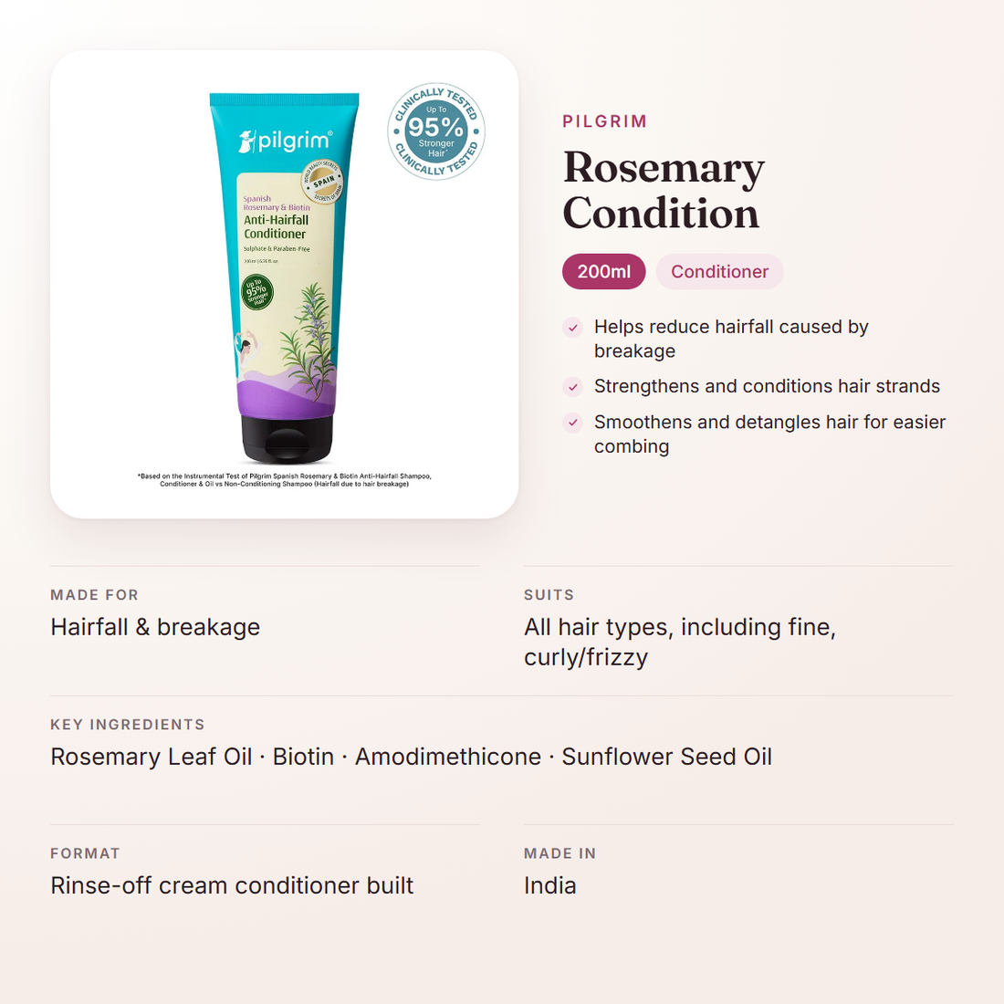 Pilgrim Rosemary Condition (200ml) – at a glance: what it is for, who it suits and key ingredients