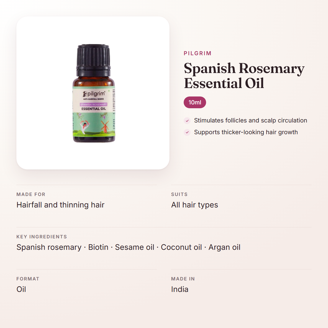 Pilgrim Spanish Rosemary Essential Oil (10ml) – at a glance: what it is for, who it suits and key ingredients