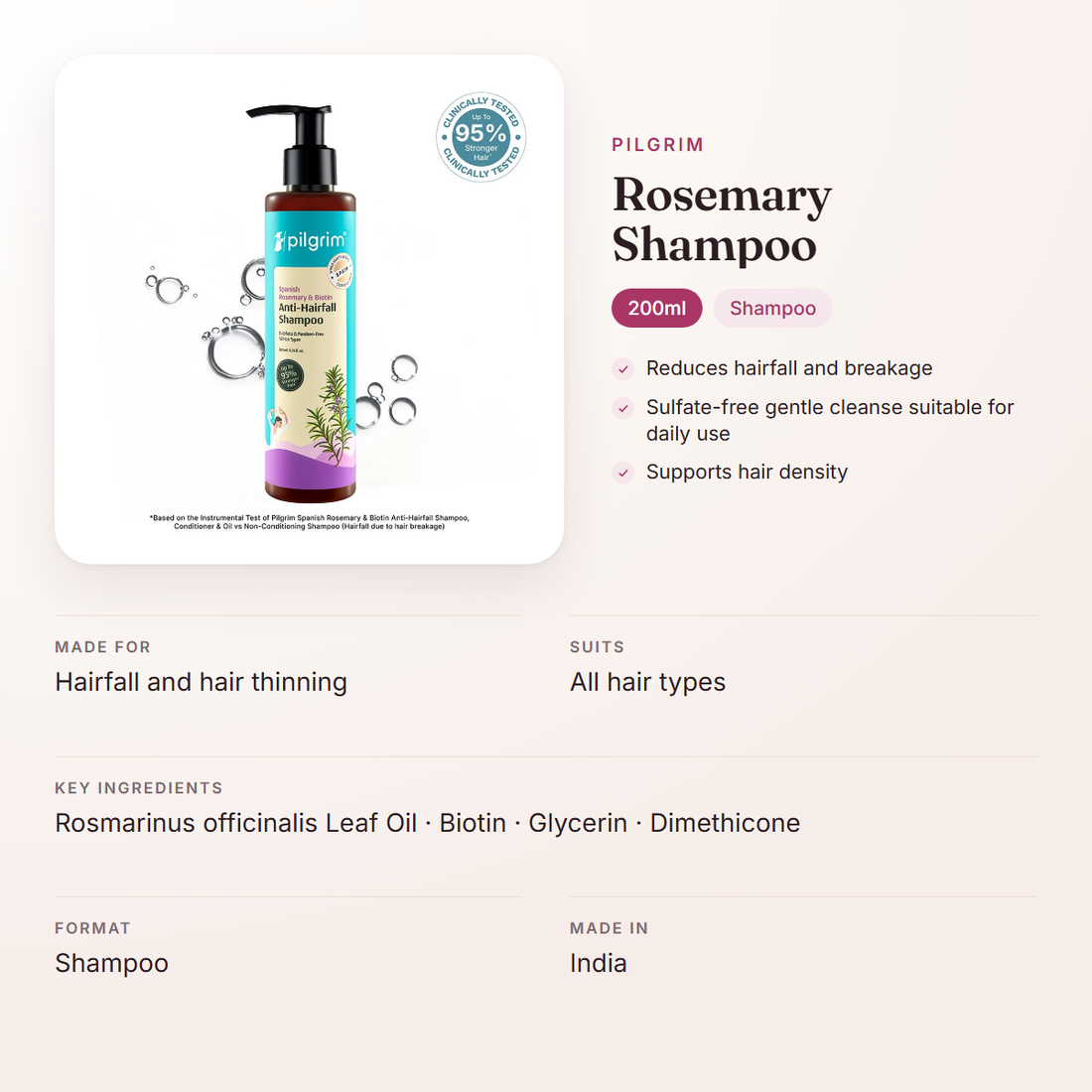 Pilgrim Rosemary Shampoo (200ml) – at a glance: what it is for, who it suits and key ingredients