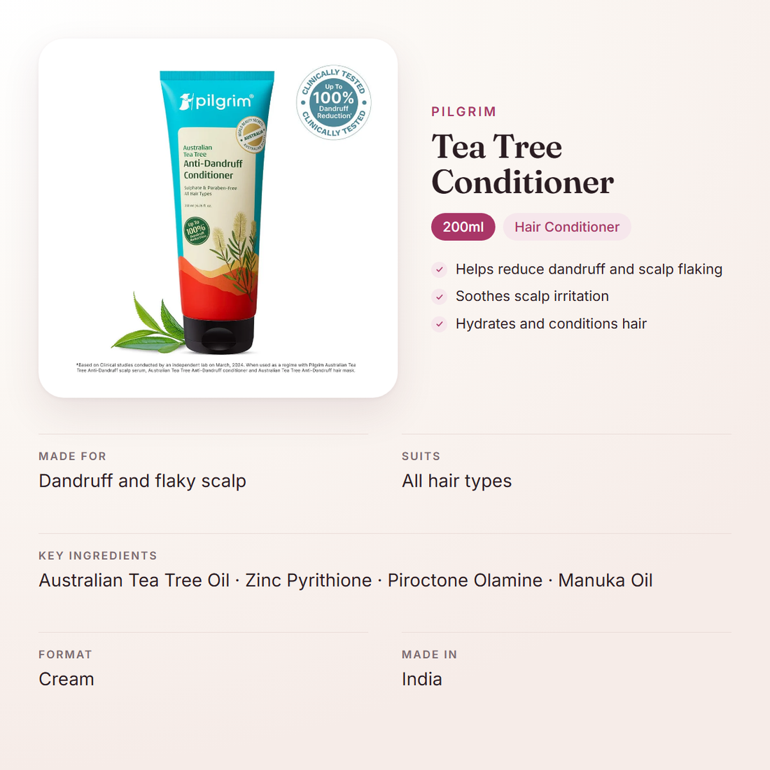 Pilgrim Tea Tree Conditioner (200ml) – at a glance: what it is for, who it suits and key ingredients