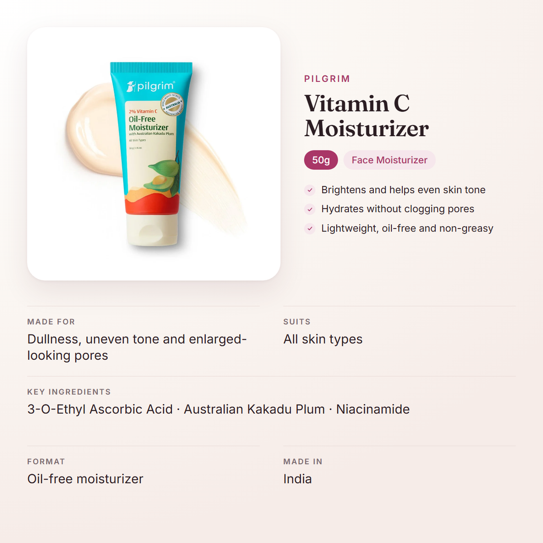 Pilgrim Vitamin C Moisturizer (50g) – at a glance: what it is for, who it suits and key ingredients
