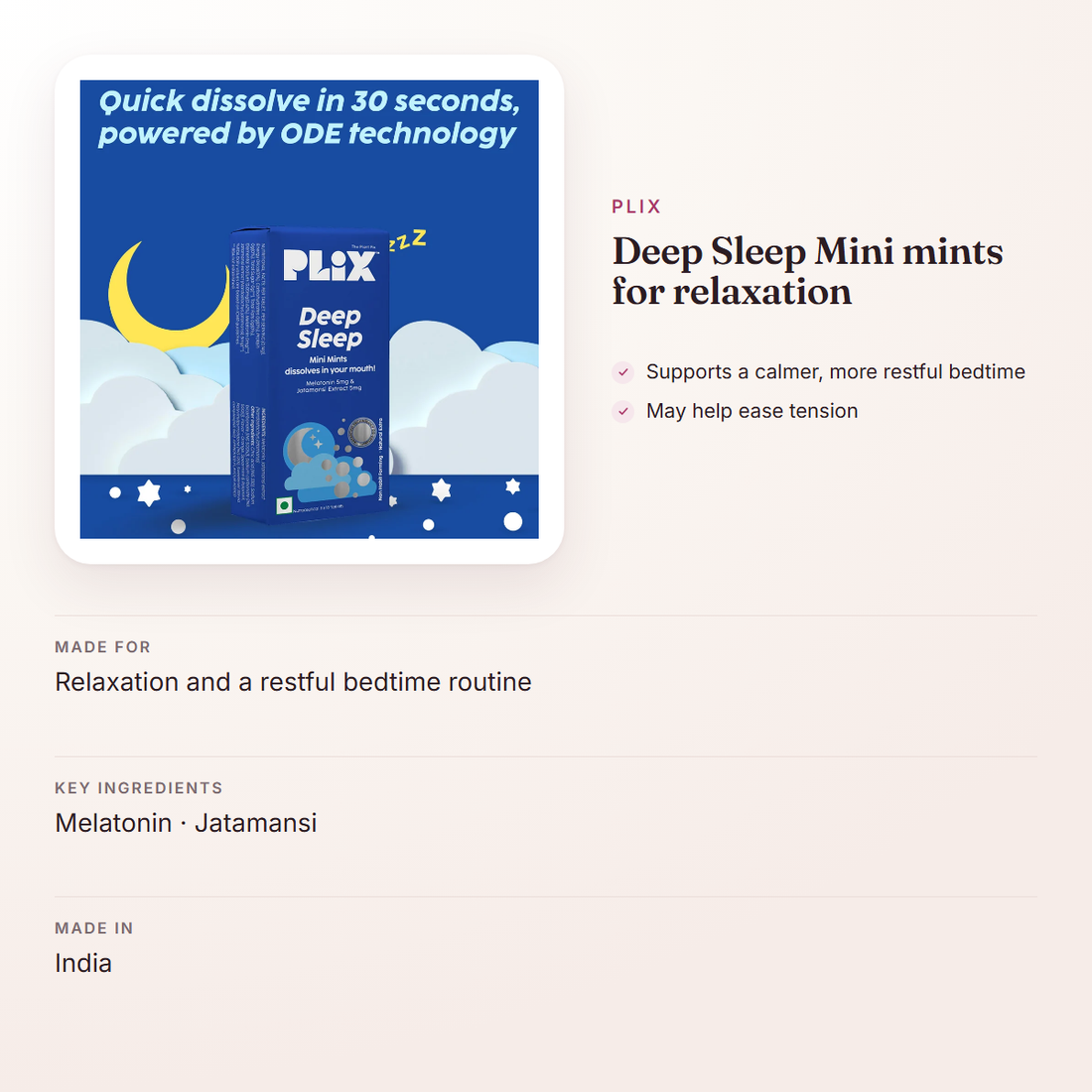 Plix Deep Sleep Mini mints for relaxation – at a glance: what it is for, who it suits and key ingredients