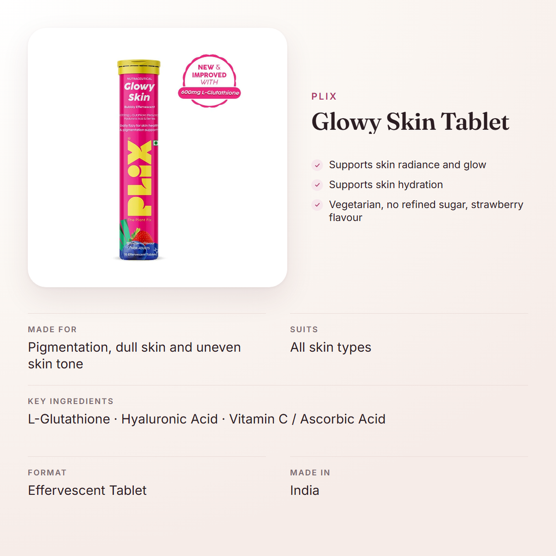 Plix Glowy Skin Tablet – at a glance: what it is for, who it suits and key ingredients