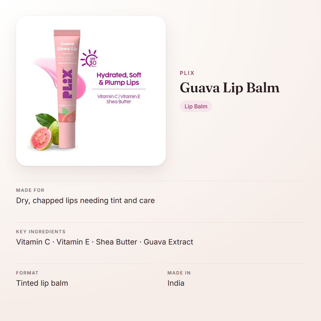 Plix Guava Lip Balm – at a glance: what it is for, who it suits and key ingredients