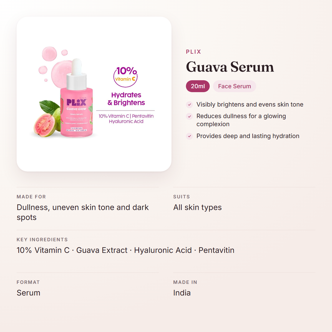 Plix Guava Serum (20ml) – at a glance: what it is for, who it suits and key ingredients