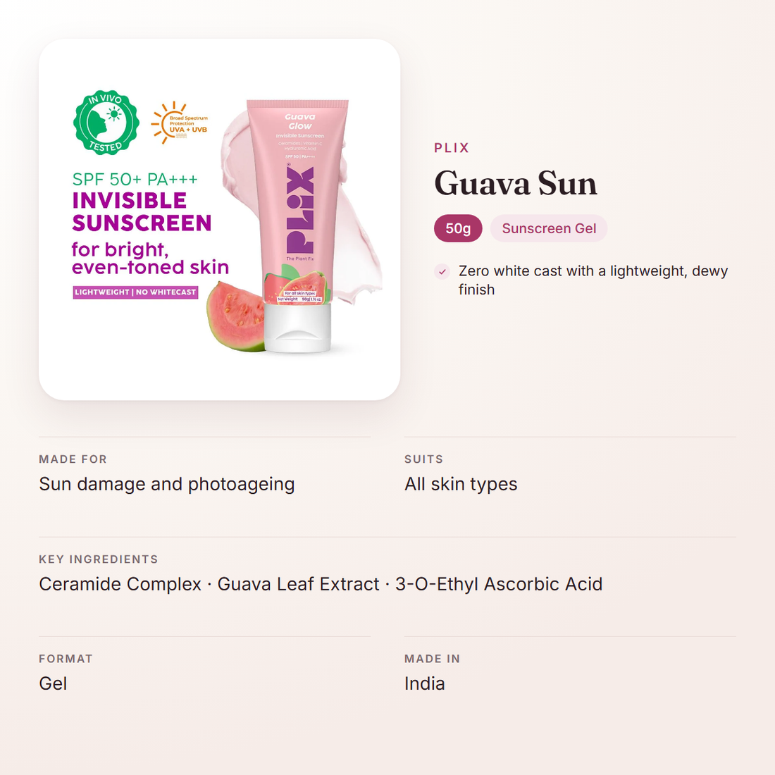 Plix Guava Sun (50g) – at a glance: what it is for, who it suits and key ingredients