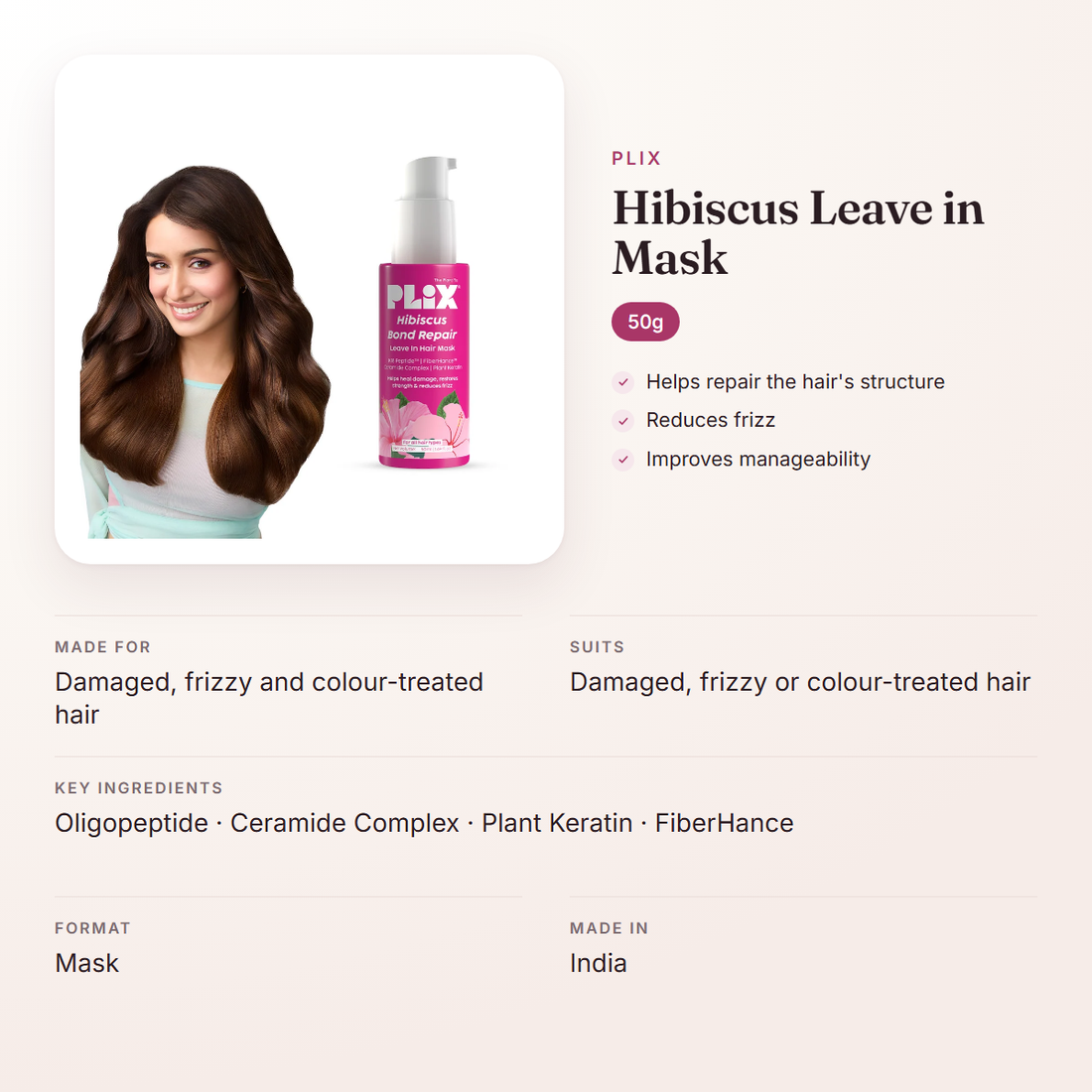 Plix Hibiscus Leave in Mask (50g) – at a glance: what it is for, who it suits and key ingredients