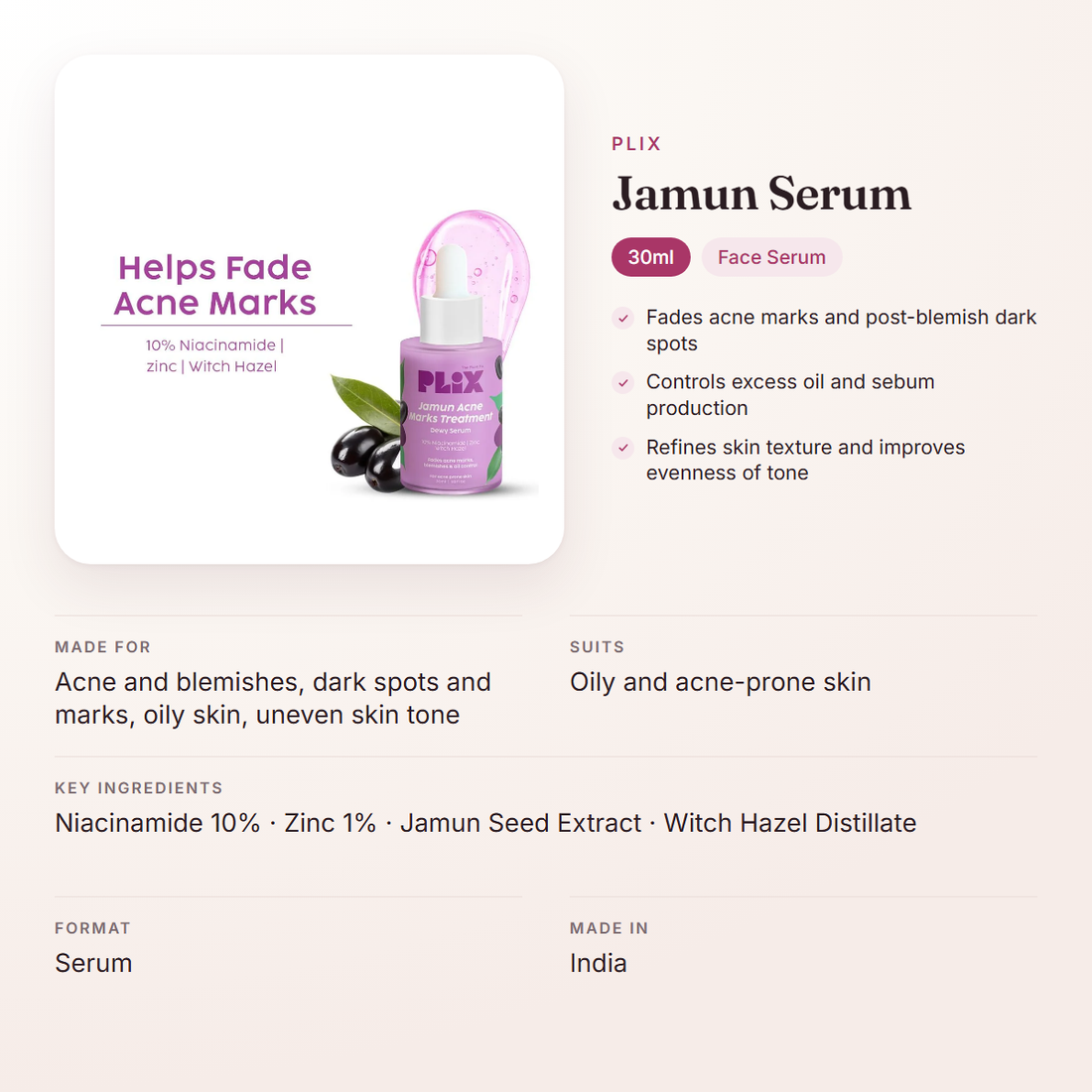 Plix Jamun Serum (30ml) – at a glance: what it is for, who it suits and key ingredients