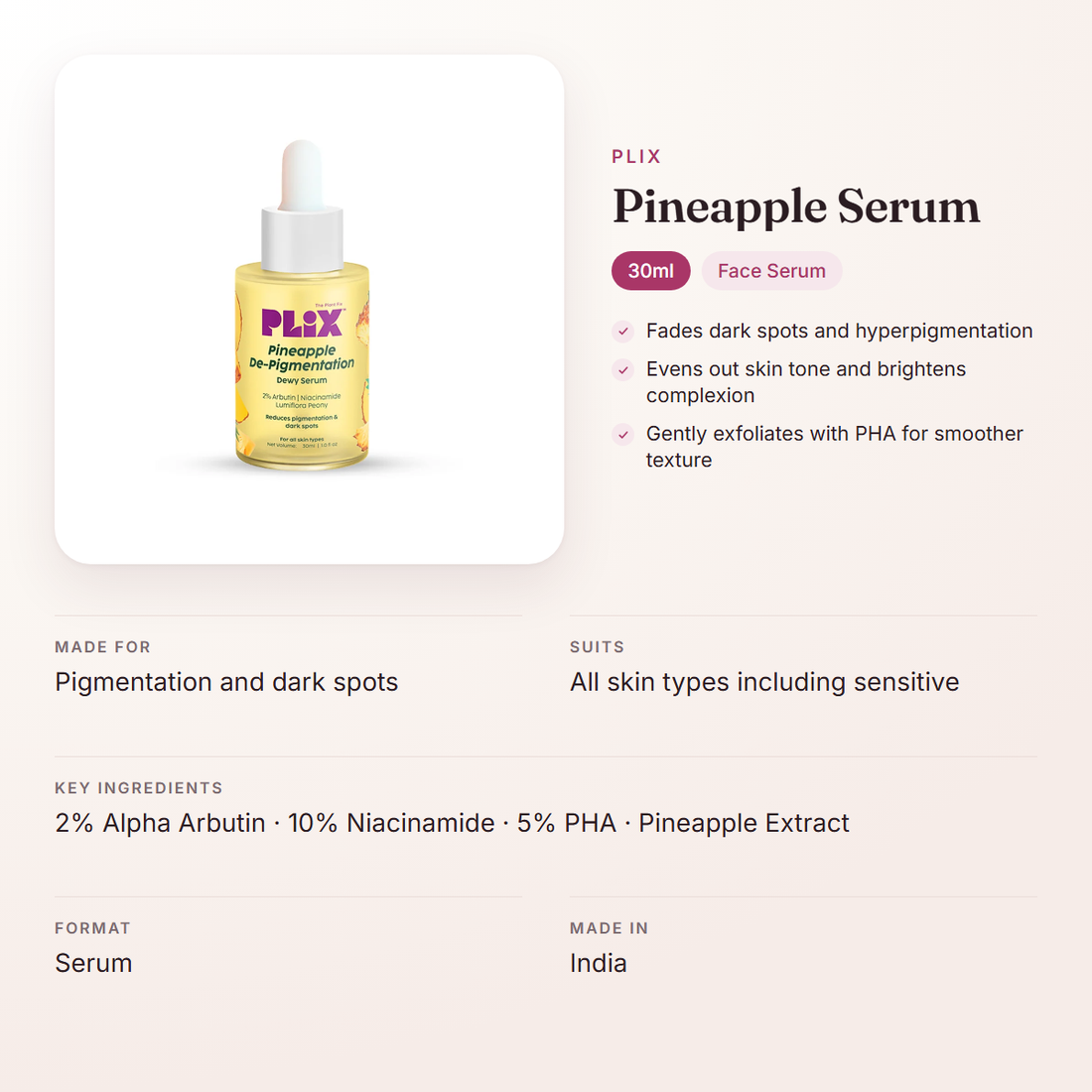 Plix Pineapple Serum (30ml) – at a glance: what it is for, who it suits and key ingredients