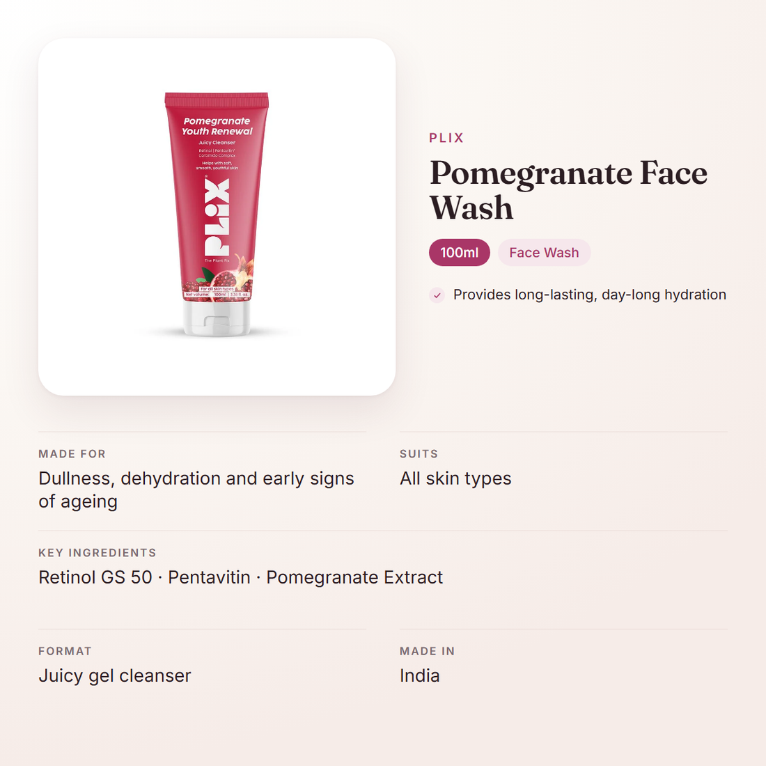 Plix Pomegranate Face Wash (100ml) – at a glance: what it is for, who it suits and key ingredients