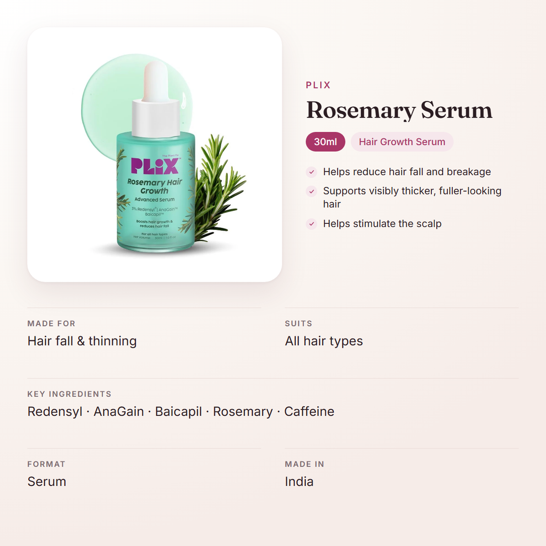 Plix Rosemary Serum (30ml) – at a glance: what it is for, who it suits and key ingredients
