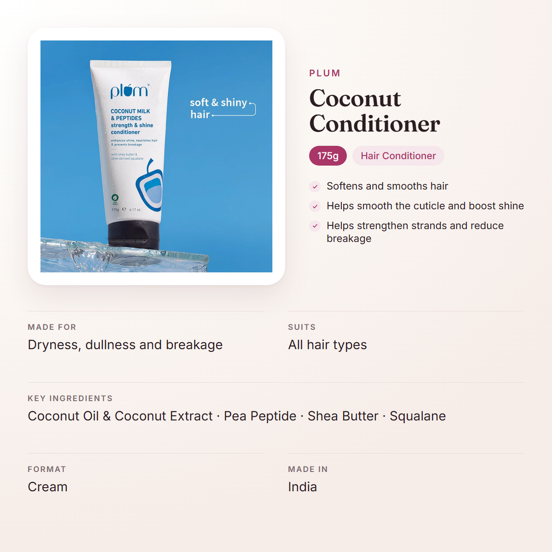 Plum Coconut Conditioner (175g) – at a glance: what it is for, who it suits and key ingredients
