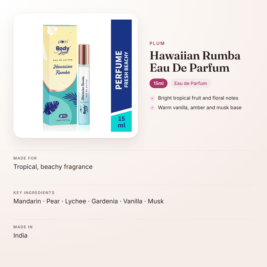 Plum Hawaiian Rumba Eau De Parfum (15ml) – at a glance: what it is for, who it suits and key ingredients