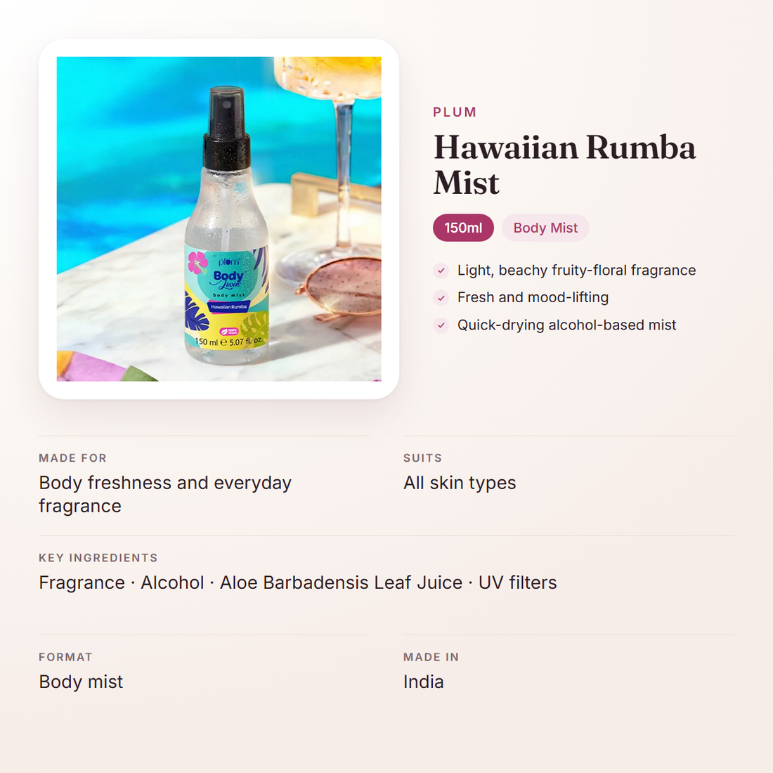 Plum Hawaiian Rumba Mist (150ml) – at a glance: what it is for, who it suits and key ingredients